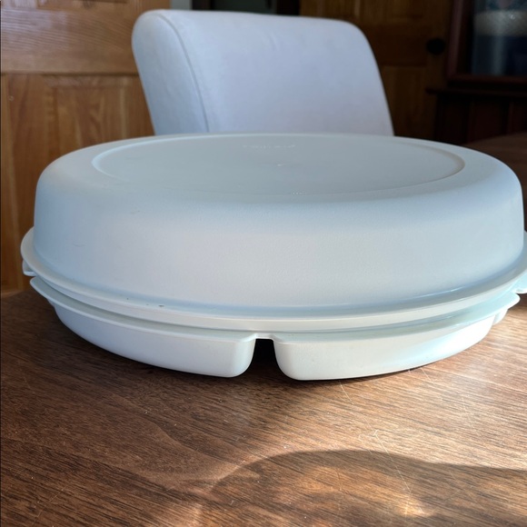 Vintage Tupperware Divided Veggie Dip Tray #1665-5 & Dip Bowl w/lids Almond - Picture 13 of 15
